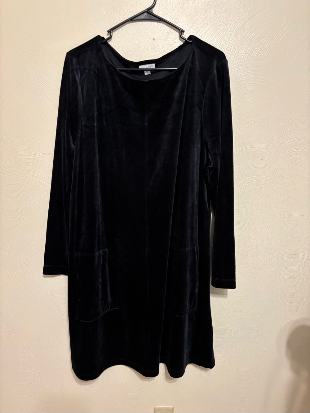 Pure Jill Black Velour Tunic Dress XL Soft Luxe Pima Cotton Modal Pockets